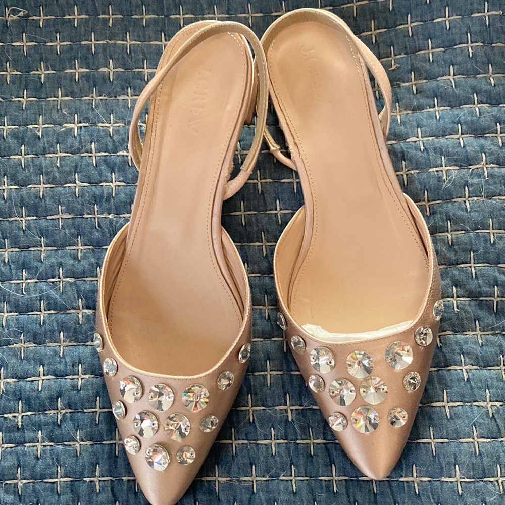 J crew embellished satin slingback flats 8.5